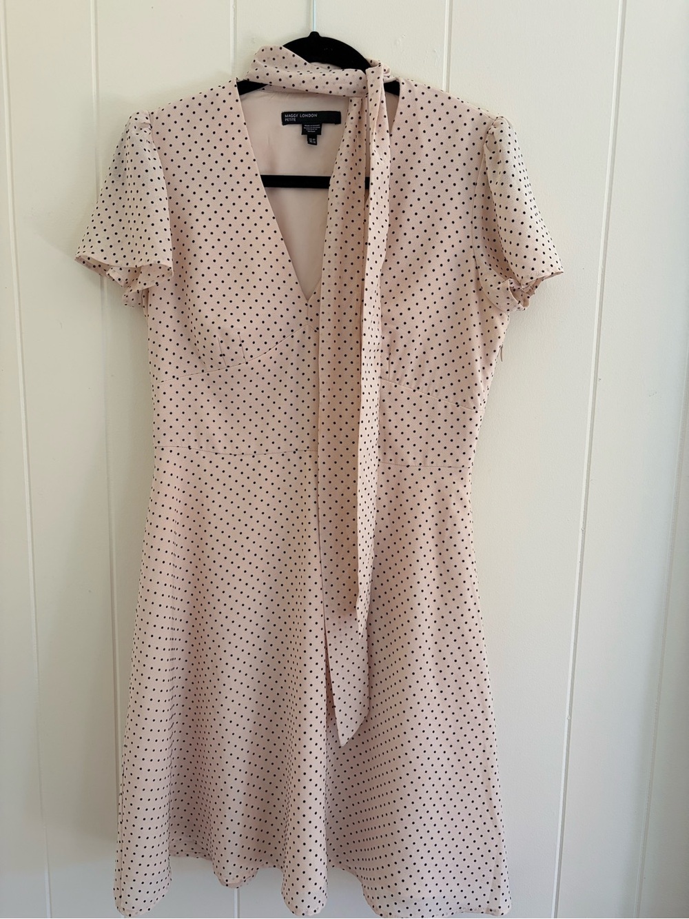 Maggy London Cream Polka Dot Tie-Neck A-Line Dress